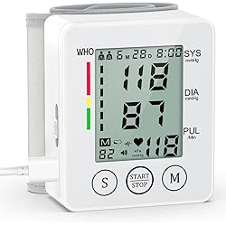 Rechargeable Wrist Blood Pressure Monitor, Blood Pressure Monitors for Home Use, BP Cuff Automatic, Blood Pressure Machine, LCD Display, Readings Memory, Large, Portable Blood Pressure Monitors