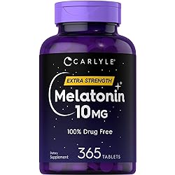 Melatonin 10mg | 365 Tablets | Drug Free Aid for Adults | Vegetarian, Non-GMO, Gluten Free Supplement | by Carlyle