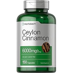 Ceylon Cinnamon Capsules | 6000 mg | 150 Count | Non-GMO & Gluten Free Pills | by Horbaach