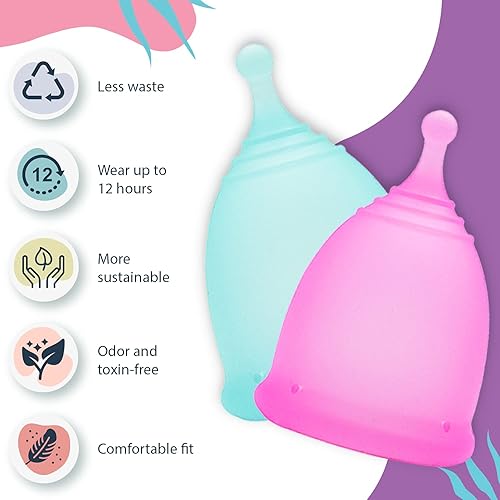 EcoBlossom Menstrual Cups - Set of 2 Reusable Period Cups - Premium Design with Soft, Flexible, Medical-Grade Silicone 1 Storage Bag 1 Small & 1 Large
