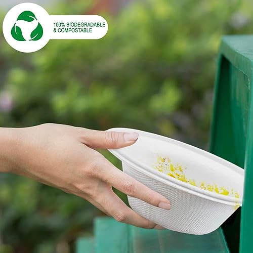 Paper Bowls 12 oz [125-Pack] - 100% Biodegradable Heavy Duty Disposable Bowls, Compostable Bowl Made from BagasseSugarcane, for Hot and Cold Food – Sturdy Design and Textured Exterior