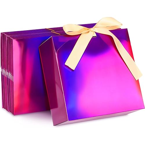 10 Pcs Holographic Gift Boxes Gradient Color Gift Boxes with Lids Bridesmaid Proposal Box 8 x 8 x 4 Inch Decorative Favor Boxes Gift Wrap Boxes with Ribbons for Wedding Packaging Birthday Present