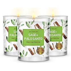 MAGNIFICENT 101 Pure Sage Palo Santo Smudge Set of 3 Candles for House Energy Cleansing, Banish Negative Energy I Purification and Chakra Healing - Natural Soy Wax Candles for Aromatherapy