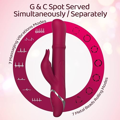 Sexpplis Rabbit Vibrator for Women, 14 Modes & 7 Speeds with Rolling Ring, Waterproof G-spot Female Sex Toys Rose