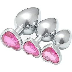AKStore 3 Pcs Luxury Jewelry Design Fetish Heart Metal Anal Butt PlugPink
