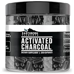 Earthborn Elements Activated Charcoal 200 Capsules, Pure & Undiluted, No Additives