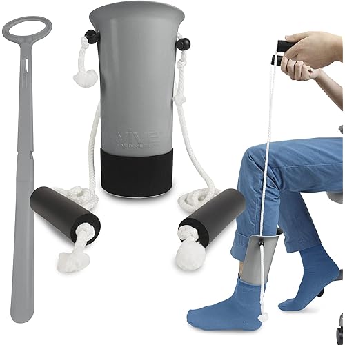 Vive Sock Aid and Shoe Horn Kit - Long Handled Remover for Men, Women, Senior - Adjustable Plastic Reach Assist - Stocking Helper Tool for Elderly, Pregnant, Diabetic - Travel Assistance Device Set