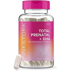 Pink Stork Total Prenatal Vitamin with DHA and Folic Acid: Doctor Formulated, Folate, Iron, Biotin, Vitamin D, Vitamin C Zinc, Women-Owned, 60 Vegetarian Capsules