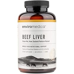 Enviromedica Freeze Dried Beef Liver Natural Energy Supplement Capsules of Pure Grass-Fed, Pastured, New Zealand Bovine with Preformed Vitamin A 180ct