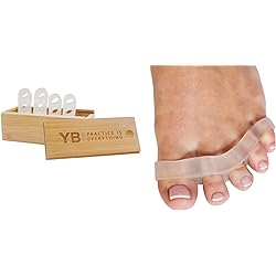 YOGABODY Naturals Toe Spreaders & Separators, Fast Pain Relief from Hammertoe & Bunions, Two Pairs in Stylish Wooden Box, Latex-Free Rubber Toe Stretchers Used for Nighttime, Yoga Practice & Running
