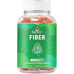 Fiber Prebiotic Sugar Free Gummies, with Chicory Root & Inulin, Digestive Support for Kids & Adults - Apple Flavor 60 Ct