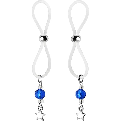 Bijoux De Nip Nipple Halos Star Charm Blue & Clear Beads Silicone Band, 1.5 Ounce