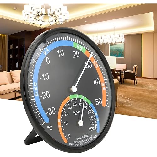 Screen Printing Technology Hygrometer Highly Transparent Curved Glass Thermometer ABS Plastic for OfficesTH101 Black
