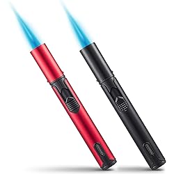 Urgrette 2 Pack Butane Torch Lighter, 6-inch Refillable Pen Lighter Adjustable Jet Flame Butane Lighter for Grill BBQ Candle Camping Gas Not Included Raven & Ruby