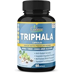Organic Triphala Extract Capsules Equivalent to 5375mg & Turmeric, Guggulu, Ginger, Black Pepper, Moringa | Improves Digestion System, Cleansing | Plus Digest Tone Herbs