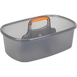 Casabella Plastic Multipurpose Cleaning Storage Caddy with Handle, 1.85 Gallon, Gray and Orange