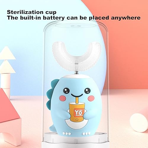 Electric Toothbrush with U-Shaped Toothbrush, Whitening Massage Toothbrush, Toothbrush Cartoon Dragon 360 Degree Cleaning Simple Operation Kids Silicon Automatic Ultrasonic Teeth Brush- Pink 2-6Years