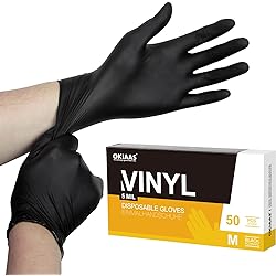 OKIAAS Black Disposable Gloves Medium, Vinyl Gloves Disposable Latex Free, 5 mil, 50 Count, for Food Prep, Household Cleaning, Hair Dye, Tattoo