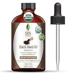 SVA ORGANICS Therapeutic Grade Black Cumin Seed Oil Virgin Unrefined 4 Oz 118 Ml Organic Cold Pressed Nigella Sativa Kalonji 100% Pure Natural USDA Certified