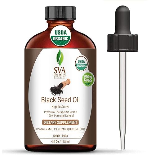 SVA ORGANICS Therapeutic Grade Black Cumin Seed Oil Virgin Unrefined 4 Oz 118 Ml Organic Cold Pressed Nigella Sativa Kalonji 100% Pure Natural USDA Certified