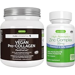 Vegan Collagen Protein Powder Zinc Complex Vegan Bundle for Skin, Hair, Nails, Complete Collagen Boosting Formula 25mg Chelated Zinc, by Igennus