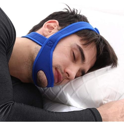 Snore Reduction Device, Adjustable Elastic Breathable Soft Anti Snoring Devices Chin Strap, for Chin Dislocation Snoring Women MenBlue