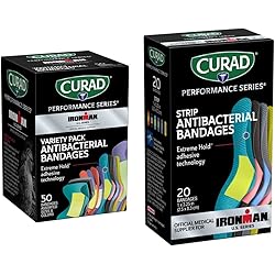 Curad Performance Series Ironman Antibacterial Bandages, 50 Count & CURIM5020 Performance Series Ironman Antibacterial Bandages, 20 Count