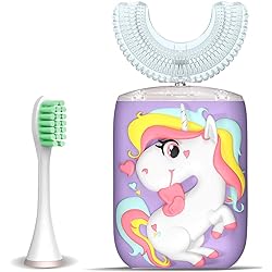 Kids Toothbrush Electric, U Shaped Ultrasonic Automatic Toothbrush with 2 Brush Heads, Six Cleaning Modes, Cartoon Modeling Design for Kids, Special for Birthday Gift Purple