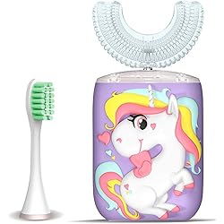 Kids Toothbrush Electric, U Shaped Ultrasonic Automatic Toothbrush with 2 Brush Heads, Six Cleaning Modes, Cartoon Modeling Design for Kids, Special for Birthday Gift Purple