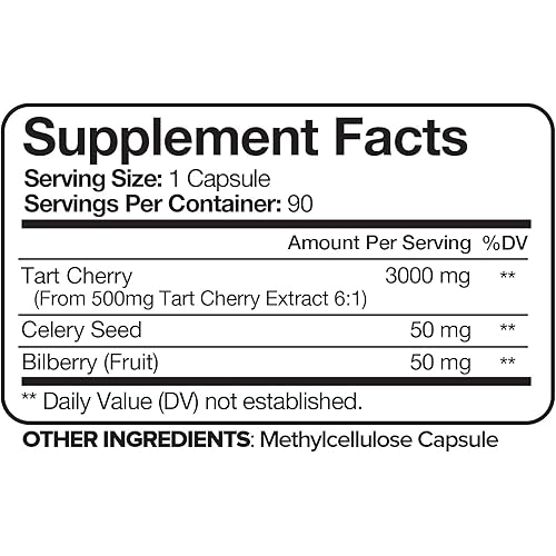 Nutrivein Tart Cherry Capsules 3000mg - 90 Vegan Pills - Antioxidants, Flavonoids - Supports Uric Acid Cleanse, Pain Relief, Muscle Recovery, Joint Pain, Healthy Sleep, Juice Extract Supplement