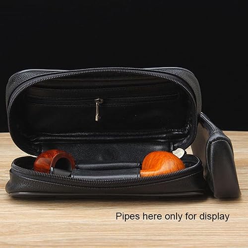 OLD FOX Pipe Pouch Black PU Leather Tobacco Pipe Case Bag Holder for 2 Pear Wood Pipes Cleaners Tamper Filters Knife FC0051