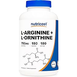 Nutricost L-Arginine L-Ornithine 750mg; 180 Capsules