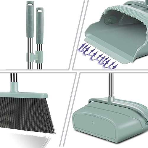 kelamayi Broom and Dustpan Set for Home，Broom and Dustpan Set, Broom Dustpan Set, Broom and Dustpan Combo for Office, Stand Up Broom and Dustpan Green