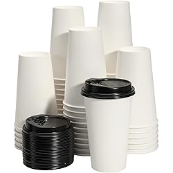 Paper Coffee Cups with Lids 16 oz 100 pack-Hot Paper Cups with Lids, Disposable Hot Coffee Cups 16oz 100 cups and 100 lids