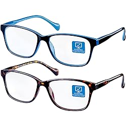K KENZHOU Blue Light Blocking GlassesComputerGamingTVPhones Glasses with Spring Hinges, Anti Eyestrain & UV Glare, Ease Dry Eye, Headache, Blurry Vision, for Men & Women 2 Pack