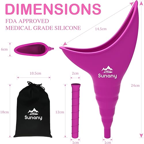 Female Urination Device, Reusable Female Urinal Silicone Women Pee Funnel Allows Women to Pee Standing Up, Portable Womens Urinal is The Perfect Companion for Camping,Outdoor,Travel（Fuchsia