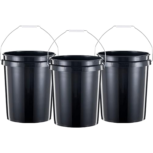 United Solutions 5 Gallon Bucket, Heavy Duty Plastic Bucket, Comfortable Handle, Easy to Clean, Perfect for on The Job, Home Improvement, or Household Cleaning; Black, Pack of 3