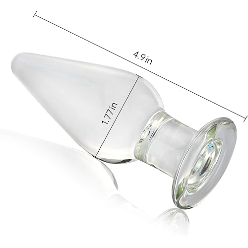 Glass Anal Butt Plug, Crystal Anal Trainer Toys with Long Neck, 4.9 X 1.77 inch Unisex Bum Plug for Men Women