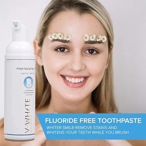 V-White Foam Teeth Whitening Toothpaste 60 ml - Organic Toothpaste Fluoride Free, Alcohol Free, pH Balanced - Deep Cleansing, Stain Removal, Travel Friendly, for Adults & Kids 1 Pack