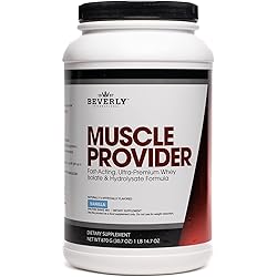 Beverly International Muscle Provider, 30 servings, Vanilla. Super-fast-absorbing whey protein for rapid recovery, lean muscle, fat loss. Fills your muscles, not your stomach. Tastes like ice cream