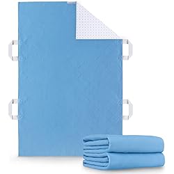 Positioning Bed Pad with 4 Handles 2 Pack, Washable and Reusable Incontinence Hospital Bed Pads for Adults, Elderly, Kids, Toddler, 34'' x 52'', Blue