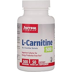 Jarrow Formulas L-Carnitine Tartrate 500 mg, Important Cofactor for Energy Production ATP from Fats, Up to 50 Servings, White, 50 Count