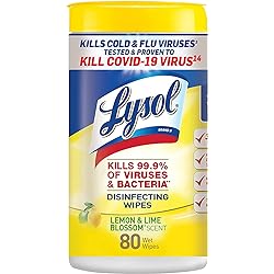 Lysol Disinfectant Wipes, Multi-Surface Antibacterial Cleaning Wipes, For Disinfecting and Cleaning, Lemon and Lime Blossom, 80 Count Pack of 1