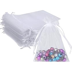 Wudygirl 100pcs 5X7 Inches White Organza Bag Christmas Drawstring Pouches Party Wedding Favor Gift BagsWhite 5x7