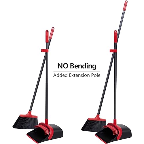 Broom and Dustpan Set, Broom and Dustpan, Broom and Dustpan Set for Home, Upgrade 52" Long Handle Broom with Stand Up Dustpan Combo Set for Office Home Kitchen Lobby Floor Use, Dust pan and Broom Set