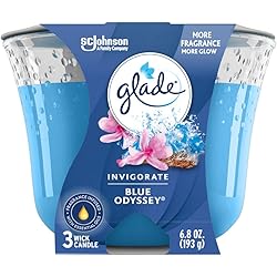 Glade Candle Blue Odyssey, Fragrance Candle Infused with Essential Oils, Air Freshener Candle, 3-Wick Candle, 6.8 Oz