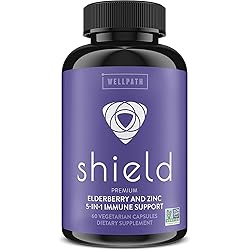 Shield Elderberry Capsules - 5-in-1 Immune Support Booster with Zinc, Vitamin C, Echinacea, Bee Propolis - Premium Zinc Supplement - 600 mg Sambucus Black Elderberry Pills for Adults - 60 Ct