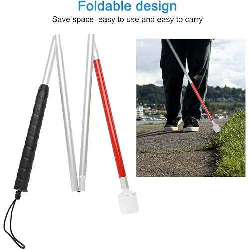 Blind Cane, Folding Walking Stick 43.3inch Reflective Red and White Mobility Cane for Vision Impaired and Blind People