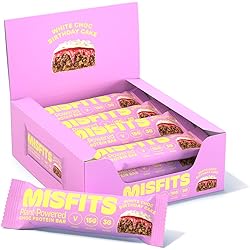 Misfits Vegan Protein Bar, Plant Based Chocolate Protein Bar, High Protein, Low Sugar, Low Carb, Gluten Free, Dairy Free, Non GMO, Pack Of 12 Birthday Cake