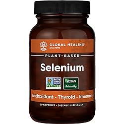 Global Healing Selenium 200mcg, Selenium Supplement with Organic Ingredients, Antioxidants for Thyroid Support and Immune Health, Non-GMO & Gluten-Free, Selenium 200 mcg for Men & Women 60 Capsules